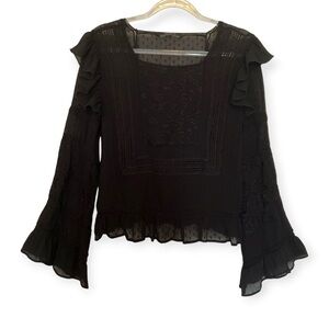 Zara Sheer Ruffle Embroidered Lace Boho Top